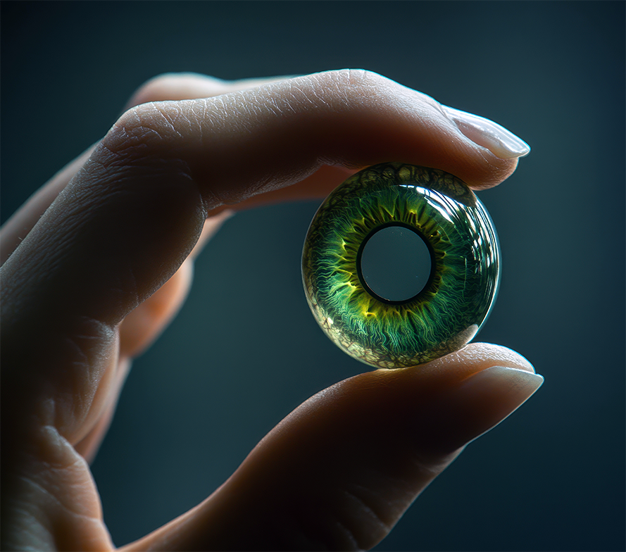Iris vert peint à la main sur prothèse oculaire en résine — savoir-faire artisanal de l'oculariste LAB.O3, Sousse